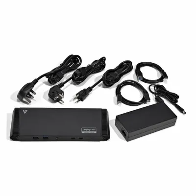 Produktbild von V7 DOCKUSBC, Andocken, USB 3.2 Gen 1 (3.1 Gen 1) Type-A, 65 W, Schwarz, China, CE, FCC, RoHS