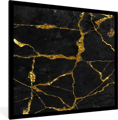 Produktbild von MuchoWow® MuchoWow® Gerahmtes Poster Marmor - Gold - Schwarz - Marmoroptik - Glitter 40x40 cm - Poster mit zchwarzem Bilderrahmen - Mit Rahmen - Wanddekoration Schlafzimmer