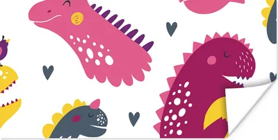 Produktbild von MuchoWow® Poster Dino - Muster - Kind - Rosa - Mädchen 40x20 cm - Poster für die Wand - Poster Schlafzimmer