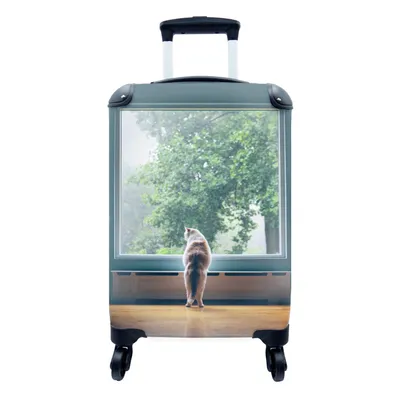 Produktbild von MuchoWow® Koffer Handgepäck Trolley Rollkoffer Kleine Reisekoffer mit 4 Rollen - Katze am Fenster - Cabin Size < 55x40x23 cm & 55x40x20 cm - Fotokoffer - Kabinenkoffer - Boardgepäck - Reise-Box - Reisekoffer - Reisegepäck - Koffer mit Bild - Trolley für Kinder