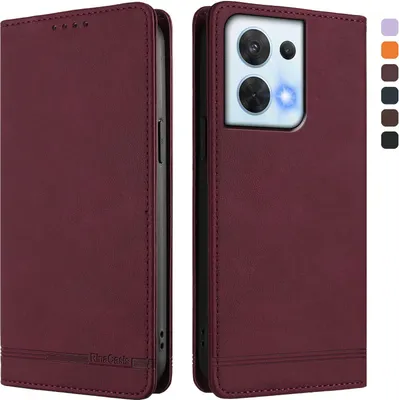 Produktbild von Hülle für Oppo Reno8 5G, Retro Kunstleder Ständer Klapphülle mit Kartenfächer und Magnetische Rot
