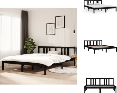 Produktbild von vidaXL Massivholzbett Schwarz 150x200 cm -  Betten & Bettgestelle