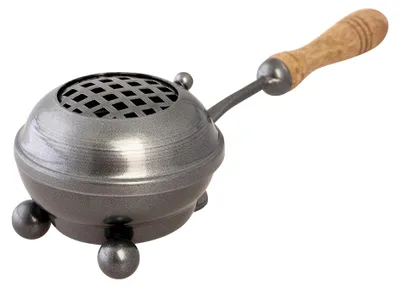 Räucherpfanne aus Eisen, anthrazit, mit Rost und Holzgriff