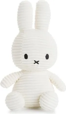 A white corduroy Miffy plush toy is shown against a white background.