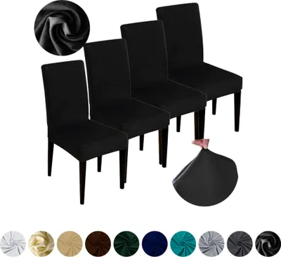Produktbild von MEBLE ODNOWA, Stuhlhusse, Stuhlbezug, Standardgröße, Glat,  Schwarz, 4er, elastisch, Stuhlbezüge, Stuhlhussen, maschinenwaschbar, stretch hülle, möbelschoner