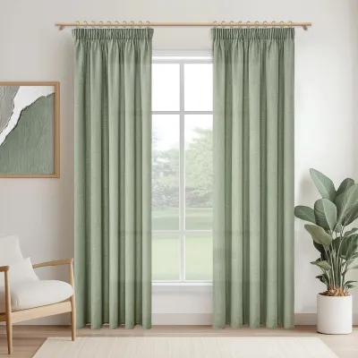 Image de Rideaux avec galon froncé, lot de 2, 300 x 140 cm, aspect lin, pour salon