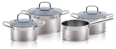 Image de Set de casseroles à induction Alpina 4 pièces - Casseroles en acier inoxydable avec couvercle en verre - Set de casseroles pour tous les feux - Set de casseroles - Set d'ustensiles de cuisine en acier inoxydable