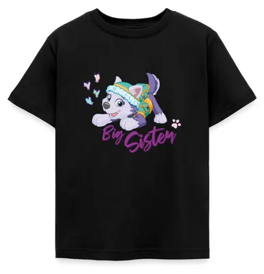 Produktbild von Spreadshirt Paw Patrol Große Schwester Everest Geschenk Kinder T-Shirt, 98/104 (3-4 Jahre), Schwarz
