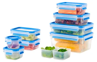 Produktbild von EMSA CLIP & CLOSE 9er Set, N10317, Set, Rechteckig, 6,2 l, Blau, Transparent, 150 ml, 200 ml
