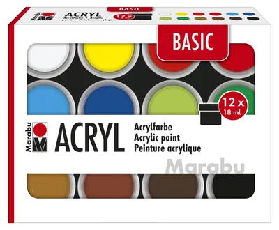 Produktbild von Acrylfarbe Acrylfarben Set - 12 Farben - 18 ml Tuben - Halbmatt - Wasserfest