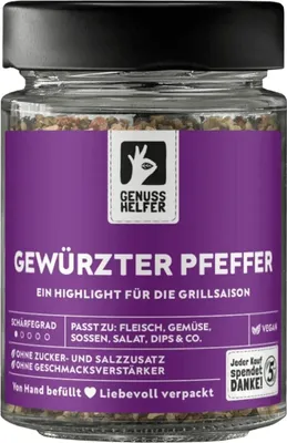 Produktbild von Gewürzter Pfeffer, geschrotet, Pfefferwürzmischung, zum Zubereiten von Fleischgerichten und Soßen, 75g im Glas