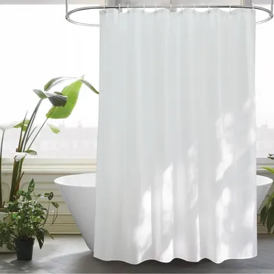 Produktbild von Duschvorhang 160 x 200 cm, weißes Textil, schimmelresistent, wasserdicht, schnelltrocknend, waschbar, mit 11 Ringen