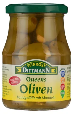 Produktbild Feinkost Dittmann Queensoliven gefüllt mit Mandeln 370g
