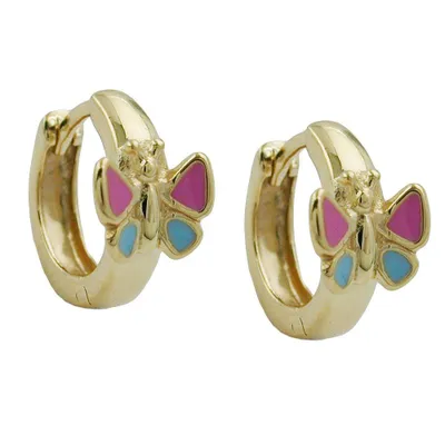 Produktbild von Creole 12x7mm Klappscharnier Schmetterling pink-blau lackiert 9Kt GOLD