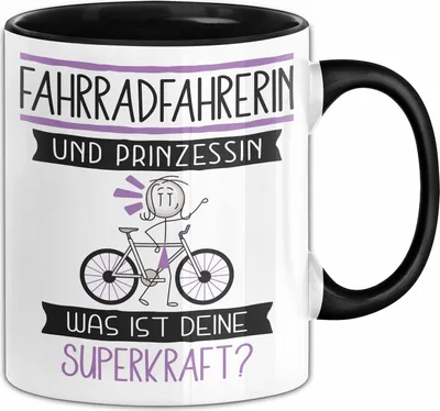 Produktbild von Fahrradfahrerin Und Prinzessin Tasse Geschenk Für Eine Fahrradfahrerin Geburtstag Was Ist Deine Superkraft (Schwarz)