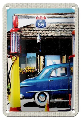 Produktbild von Blechschild Reise 12x18cm Amerika Chicago Route 66 Tankstelle Schild