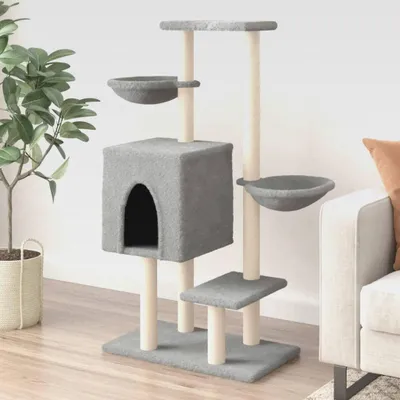 Produktbild von Kratzbaum mit Sisal-Kratzsäulen Hellgrau 117 cm Katzenmöbel für kleine und große Katzen