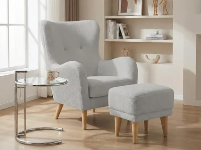 Image de Fauteuil de détente Roland avec repose-pieds, blanc – confort ergonomique et design intemporel