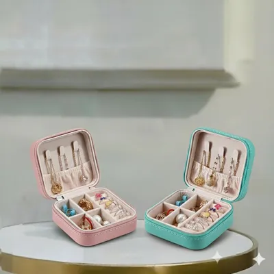 Produktbild von MEVYRA Reise-Schmuckkästchen aus Kunstleder, kleiner Schmuck-Organizer für Frauen und Mädchen, Rosa und Türkis, 2 Stück