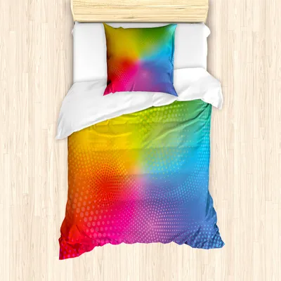 Produktbild von ABAKUHAUS Regenbogen Bettbezug Set für Einzelbetten, Halftone Gradient Muster, Milbensicher Allergiker geeignet mit Kissenbezug, Mehrfarbig