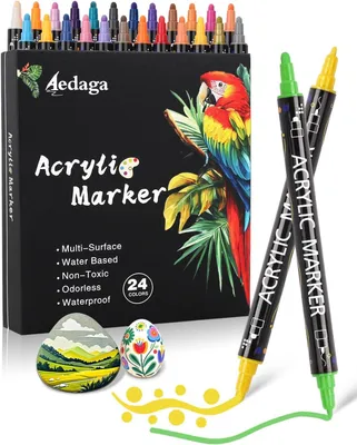 Produktbild von Acrylmarker 24 Farben, 24 Stück, Doppelspitze, für Kunstprojekt
