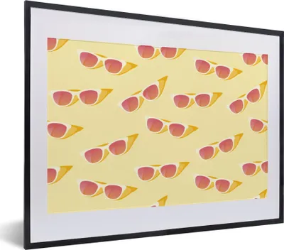 Produktbild von MuchoWow® Gerahmtes Poster Sonnenbrille - Sommer - Pastell 40x30 cm - Poster mit Schwarzem Bilderrahmen Wandposter Rahmen Foto Bilder - Bilderrahmen - Poster im Rahmen