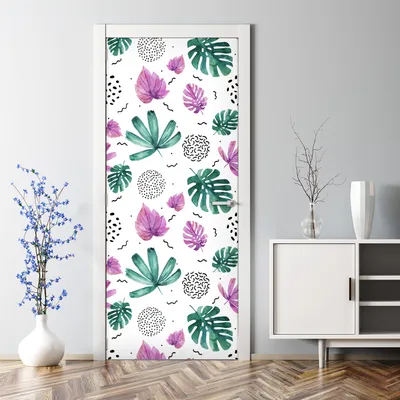Produktbild von Dekorative Türtapete selbstklebend Türposter Türaufkleber Blätter Tropische Abstraktion 77 x 200 cm