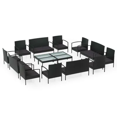 Produktbild von 16-tlg. Garten-Lounge-Set mit Auflagen Poly Rattan Schwarz