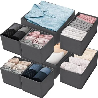 Produktbild von Unyqoos® Aufbewahrungssystem für Kleiderschrank & Schubladen – 8 faltbare Organizer (2×28×28×12, 2×28×14,5×12, 4×14,5×14,5×12 cm), Vliesstoff