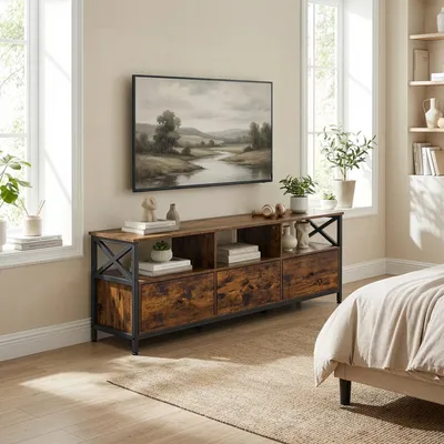 Produktbild von VASAGLE TV-Schrank, Lowboard für Fernseher bis zu 65 Zoll, Fernsehtisch mit 3 Stoffschubladen, 3 offenen Fächern, 147 x 40 x 50 cm, Wohnzimmer