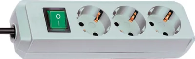 Produktbild von Brennenstuhl Eco-Line Steckdosenleiste mit Schalter 3-fach lichtgrau 1,5m H05VV-F 3G1,5, 1152350015