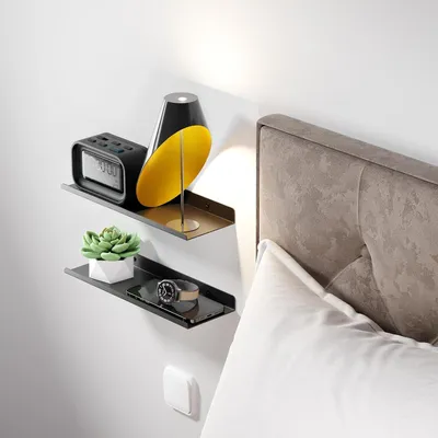 Produktbild von Schwebendes Wandregal Metall - Dekoratives Regal - 2 Stück - Schwarz - 30 cm