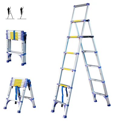 Productafbeelding van Telescopische Ladder 7 Treden - Aluminium 3,5 Meter Werkhoogte - Lichtgewicht Opvouwbaar