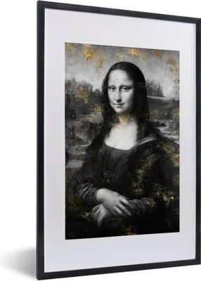 Produktbild von MuchoWow® MuchoWow® Gerahmtes Poster Mona Lisa - Leonardo da Vinci - Schwarz - Weiß 40x60 cm - Poster mit zchwarzem Bilderrahmen - Poster in Rahmen