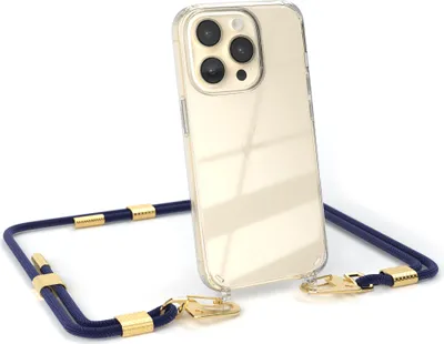 Produktbild von EAZY CASE Handykette für Apple iPhone 14 Pro, Transparente Silikonhülle mit Band, Clear Case, abnehmbar in  Blau