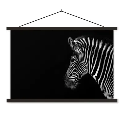 Produktbild von MuchoWow® Textilposter Zebra - Wilde Tiere - Schwarz 120x80 cm mit schwarzem Rahmen - Wanddeko