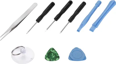 A set of electronic repair tools arranged on a white background.