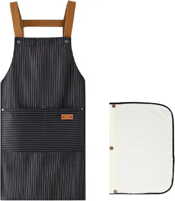 Produktbild von Küchenschürze, wasserdicht, schmutzabweisend, mit 2 Taschen, abnehmbares Handtuch, für Männer und Frauen