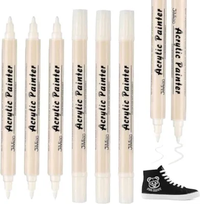 Produktbild von PromoHome® Textilstifte Set aus 6 - Permanente Acrylmarker mit Doppelspitze für T-Shirts, Stoffe und Basteln - Waschmaschinenfest und