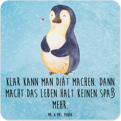 Produktbild von Mr. & Mrs. Panda Tischuntersetzer Pinguin Diät 10er Set - Eisblau - Geschenk, Untersetzer für Gläser, Abnehmen, Motivation, Coaster, Glas-Untersetzer, Getränkeuntersetzer