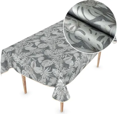 Produktbild von Tischdecke Wachstuch Premium Blumen Grau Robust Wasserabweisend Breite 140 cm Länge 220 cm