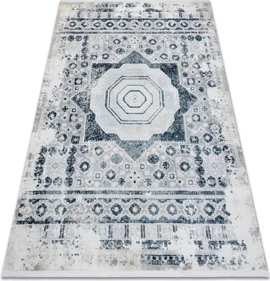 Produktbild von Moderner Teppich DUKE 51542 creme / blau - Rosette vintage, strukturiert, sehr weich, Fransen Blau 180x270 cm