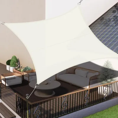 Produktbild von Sonnensegel 4x4m Rechteckig Cremeweiß Wasserdicht 95% UV-Schutz PES Polyester