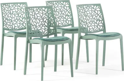 Immagine prodotto di Set di 4 sedie in polipropilene con rinforzo in fibra di vetro e seduta imbottita in velluto - sedie robuste, eleganti e confortevoli, impilabili e resistenti, ideali per cucine,da pranzo, bar e ristoranti - design moderno - ANNA SOFT - verde salvia