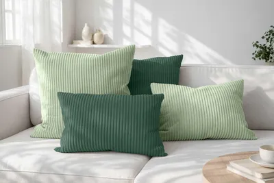 Produktbild von Amilian Dekokissen 4er Set mit Füllung, Cord-Optik, 40x40 & 35x45 cm - Blattpoesie/Schattenwald