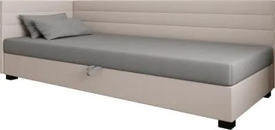 Produktbild von AURA SOFA  Boxspringbett  WILD PLUS 80x195 Komplett-Set mit Bonell Matratze, Polsterbett mit Bettkästen - Hellbeige/Grau, SAWANA 01/21