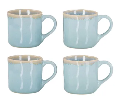 Produktbild von 4er Set Steingut Becher 350ml Tasse Blau Kaffeetassen Modern Design Küche Kaffeepott Teetasse