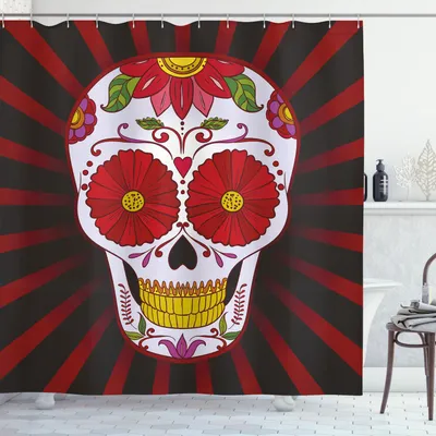 Produktbild von ABAKUHAUS Zuckerschädel Duschvorhang, Catrina inspirierte Kunst des Totenkopfs des Totenkopfs mit verziertem Blumen-Erinnerungs-Thema, 175 x 180 cm, Mehrfarbig