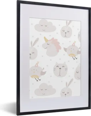 Produktbild von MuchoWow® MuchoWow® Gerahmtes Poster Tiere - Pastell - Design - Kinder - Jungen - Mädchen - Baby 30x40 cm - Poster mit zchwarzem Bilderrahmen - Wandposter Schlafzimmer