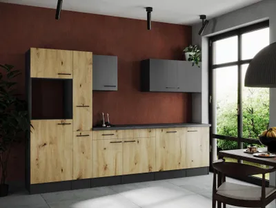 Produktbild von Küche Küchenzeile Leerblock Grau Matt Artisan Eiche Oliver 310 cm Respekta